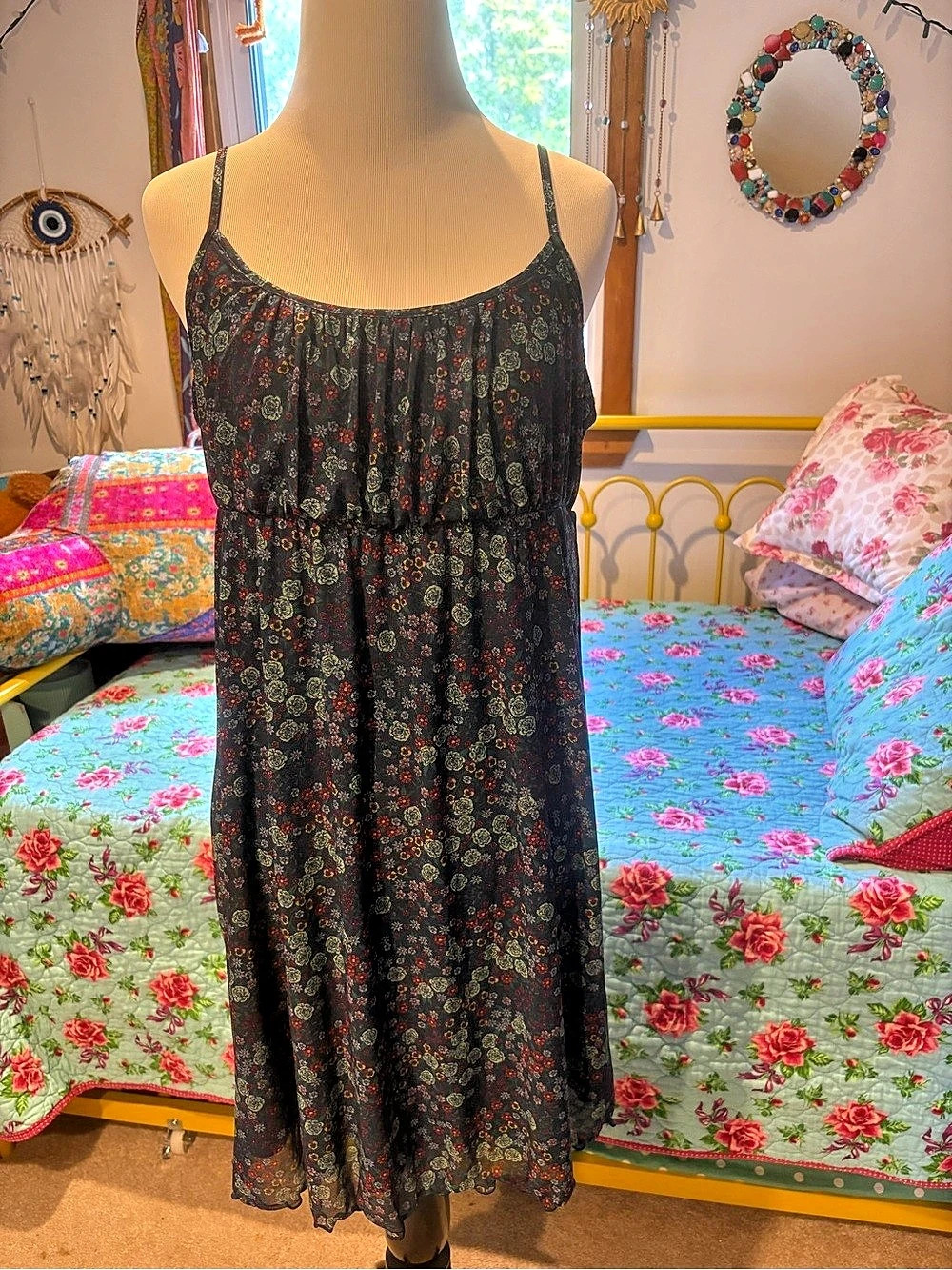 #takepride # Floral Midi Dress in Navy Blue & Red Size Medium